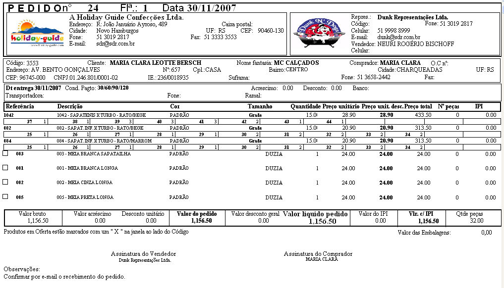 Pedido B em Formato 02 (Cores e Grades)