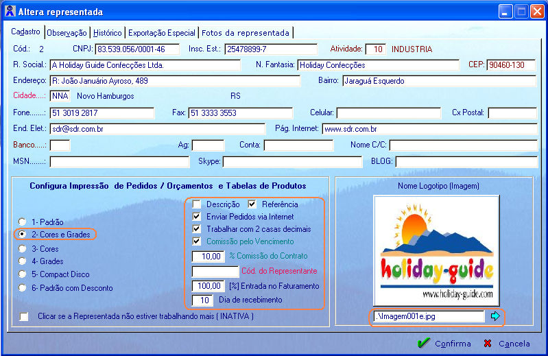 Formata instrues na janela "Representadas"