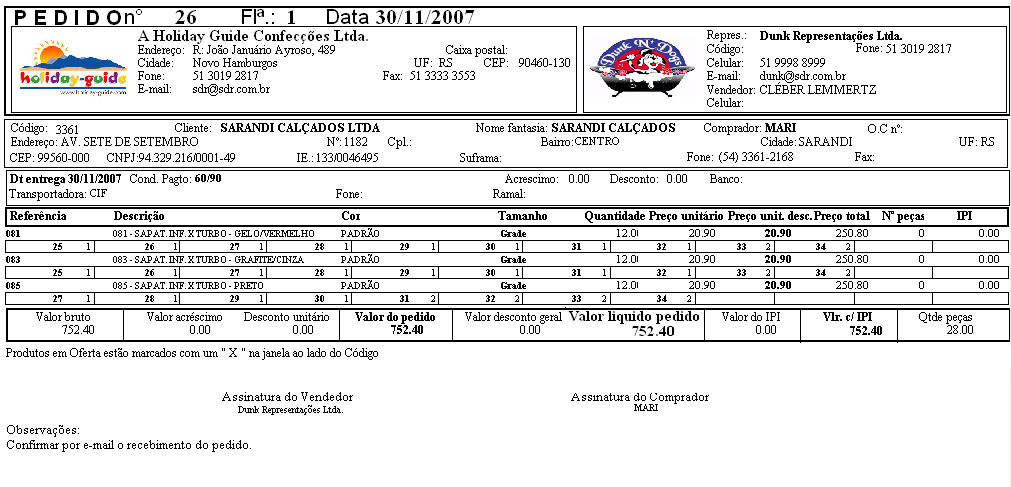 Pedido A em Formato 02 (Cores e Grades)